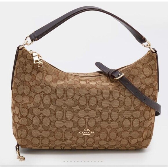 Coach Beige Signature Canvas Convertible Celeste Hobo Medium Size Brown Gold - Picture 1 of 15